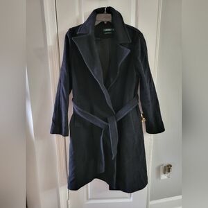 LAUREN Ralph Lauren Black Wool Cashmere Belted Wrap Coat Size 14